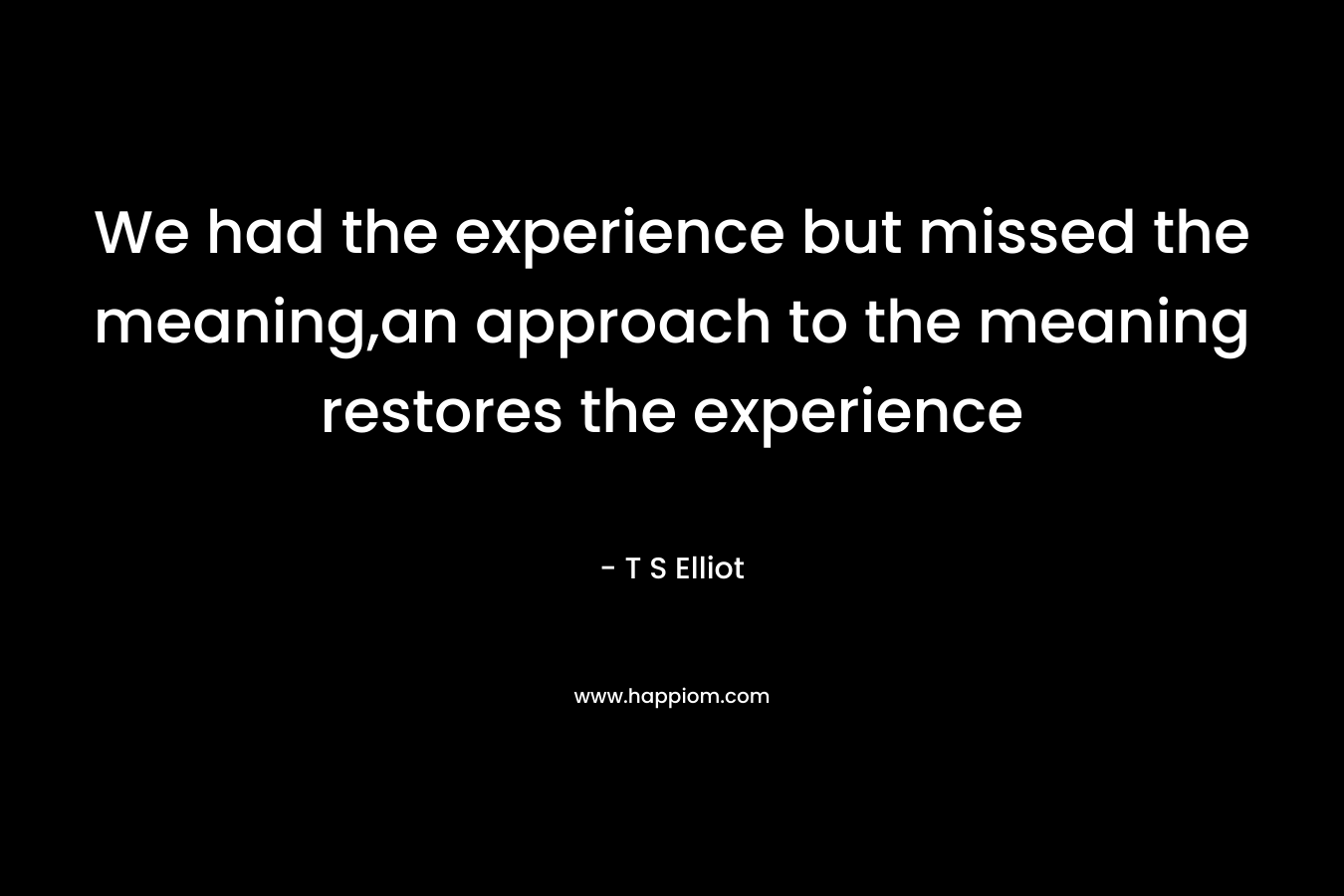 We had the experience but missed the meaning,an approach to the meaning restores the experience – T S Elliot