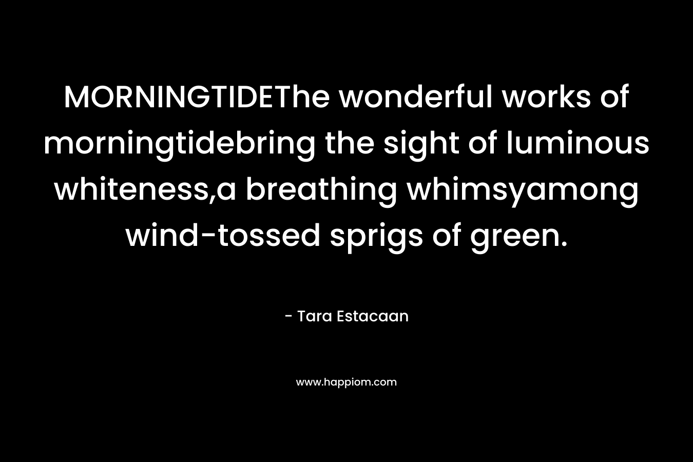 MORNINGTIDEThe wonderful works of morningtidebring the sight of luminous whiteness,a breathing whimsyamong wind-tossed sprigs of green.