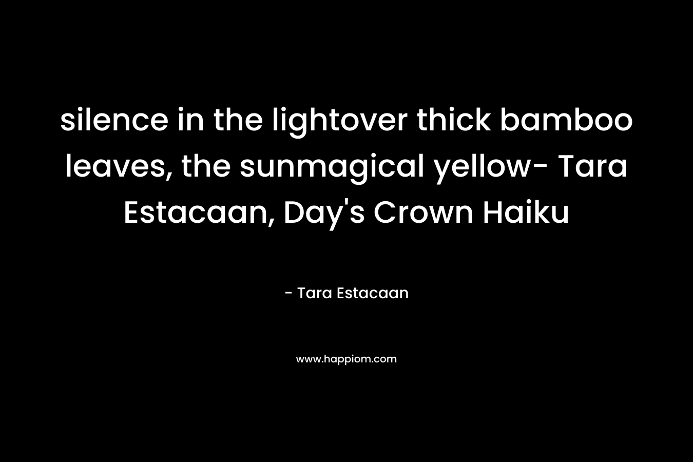 silence in the lightover thick bamboo leaves, the sunmagical yellow- Tara Estacaan, Day’s Crown Haiku – Tara Estacaan