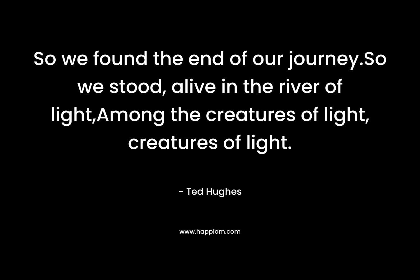 So we found the end of our journey.So we stood, alive in the river of light,Among the creatures of light, creatures of light. – Ted Hughes