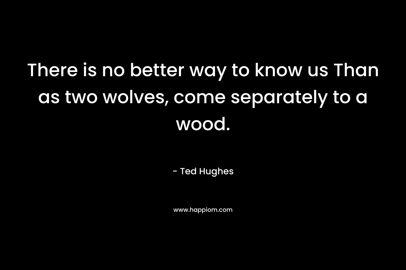 There is no better way to know us Than as two wolves, come separately to a wood. – Ted Hughes