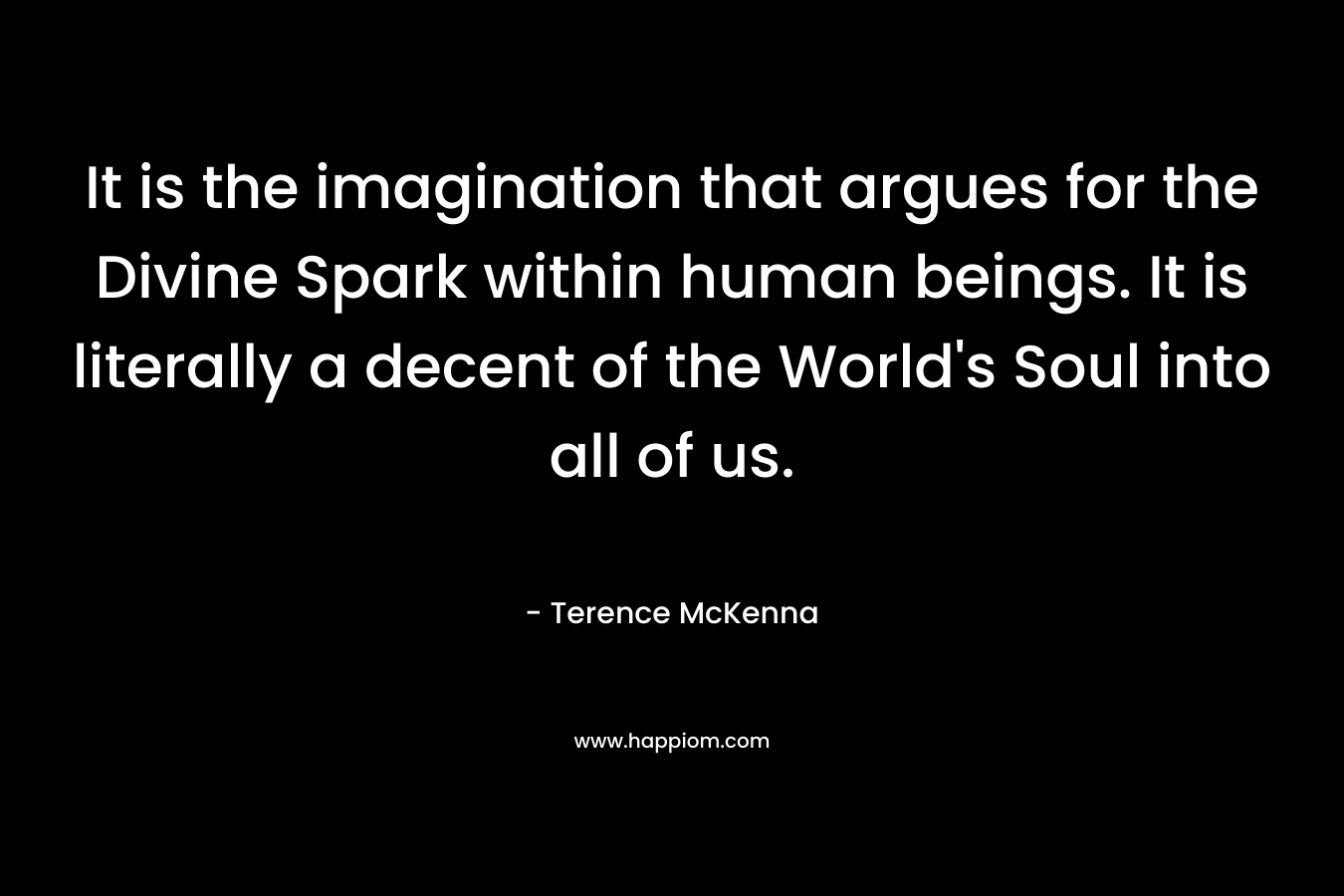 It is the imagination that argues for the Divine Spark within human beings. It is literally a decent of the World’s Soul into all of us. – Terence McKenna
