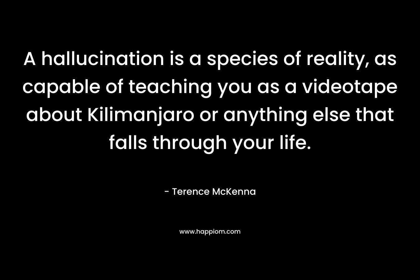 A hallucination is a species of reality, as capable of teaching you as a videotape about Kilimanjaro or anything else that falls through your life.