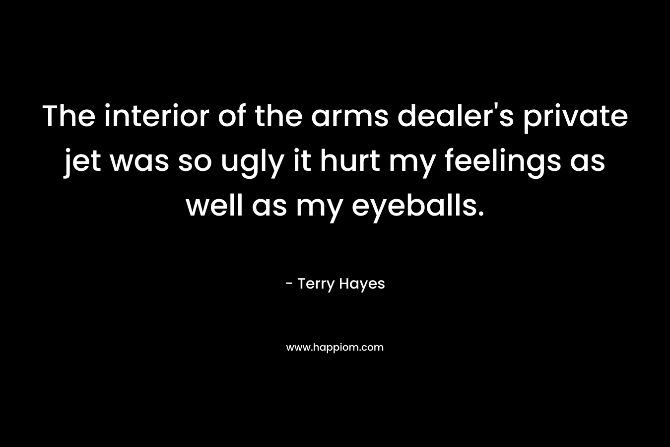 The interior of the arms dealer’s private jet was so ugly it hurt my feelings as well as my eyeballs. – Terry Hayes