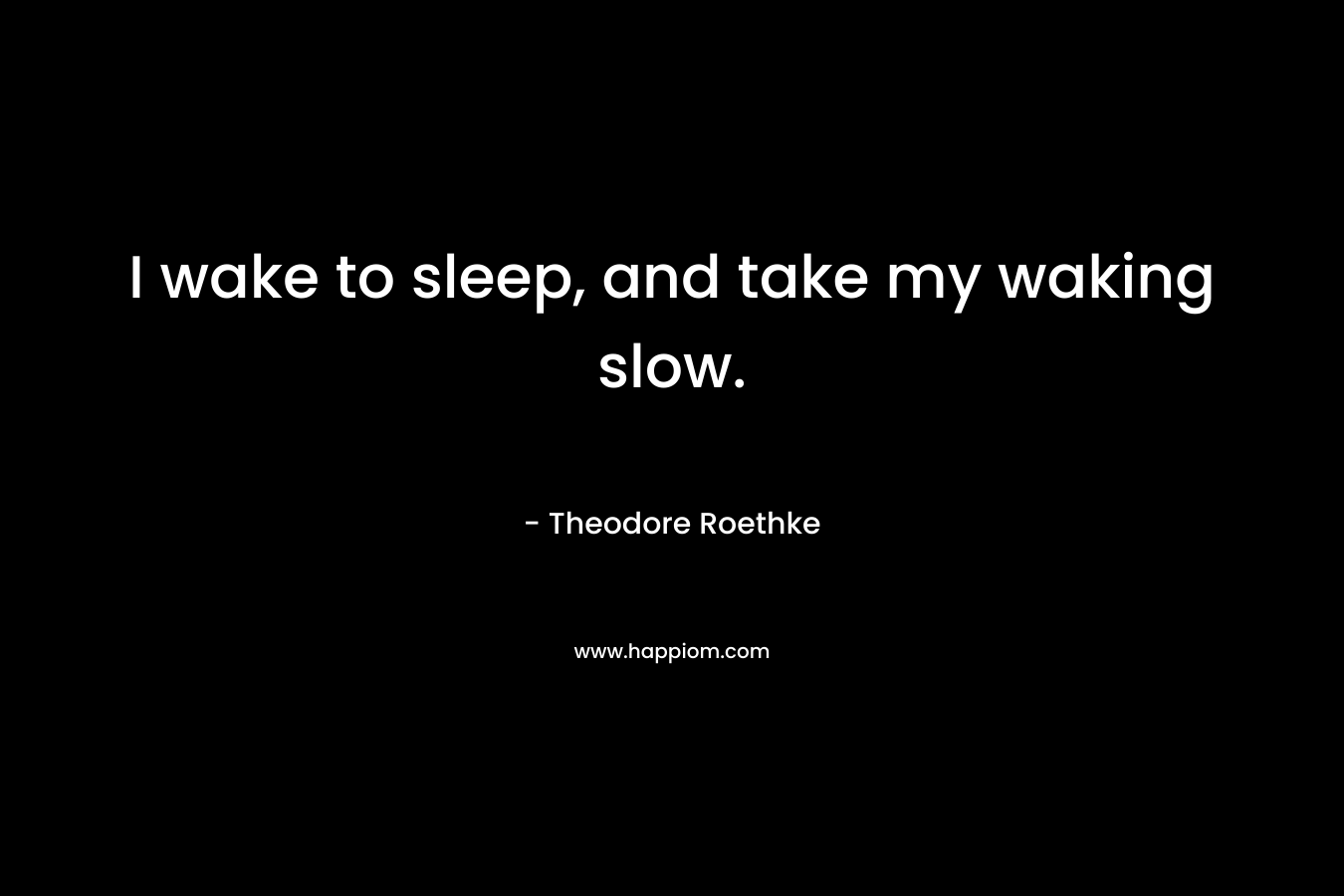 I wake to sleep, and take my waking slow. – Theodore Roethke