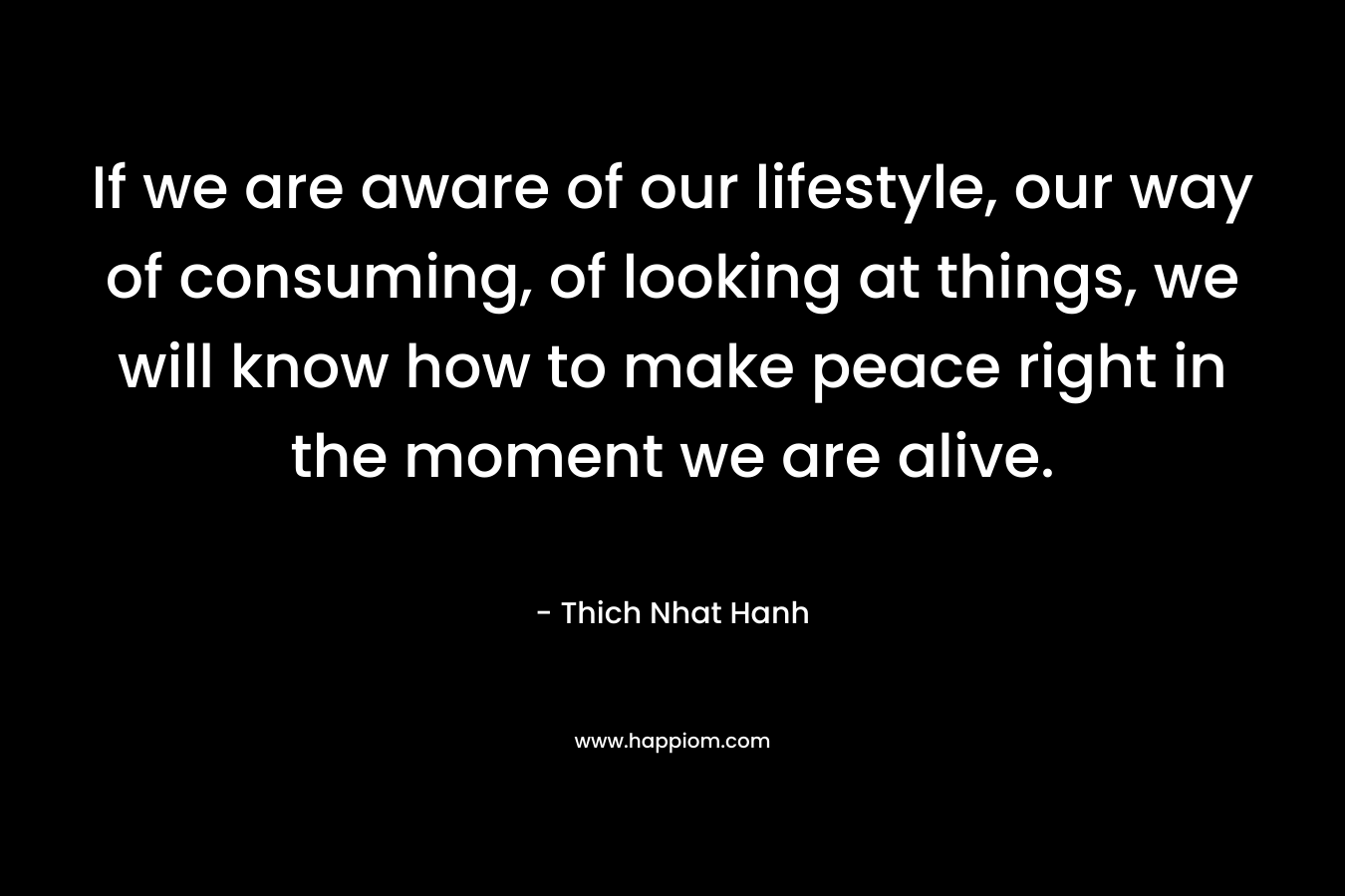 If we are aware of our lifestyle, our way of consuming, of looking at things, we will know how to make peace right in the moment we are alive. – Thich Nhat Hanh