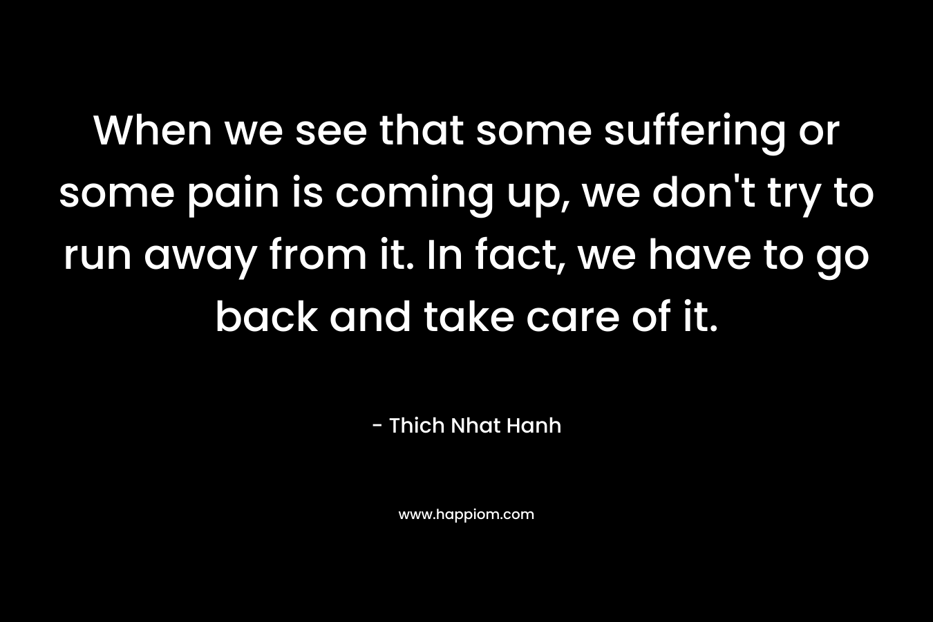 When we see that some suffering or some pain is coming up, we don't try to run away from it. In fact, we have to go back and take care of it.