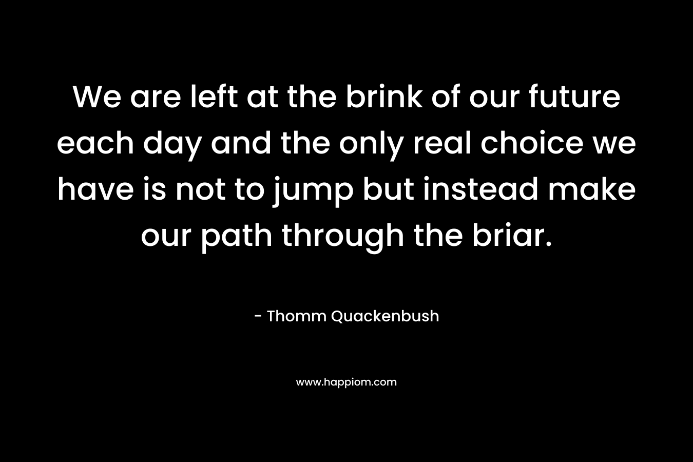 We are left at the brink of our future each day and the only real choice we have is not to jump but instead make our path through the briar. – Thomm Quackenbush
