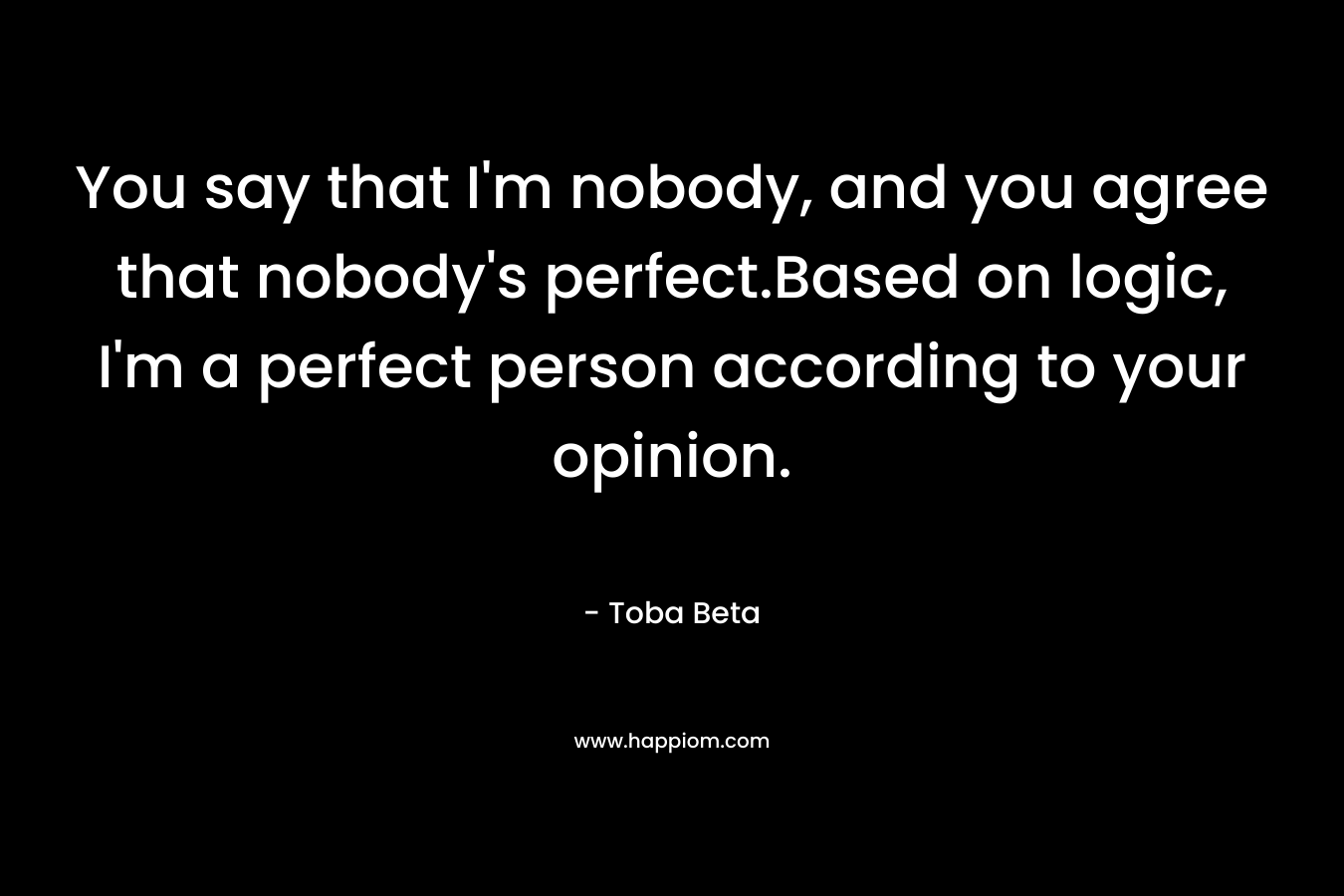 You say that I’m nobody, and you agree that nobody’s perfect.Based on logic, I’m a perfect person according to your opinion. – Toba Beta