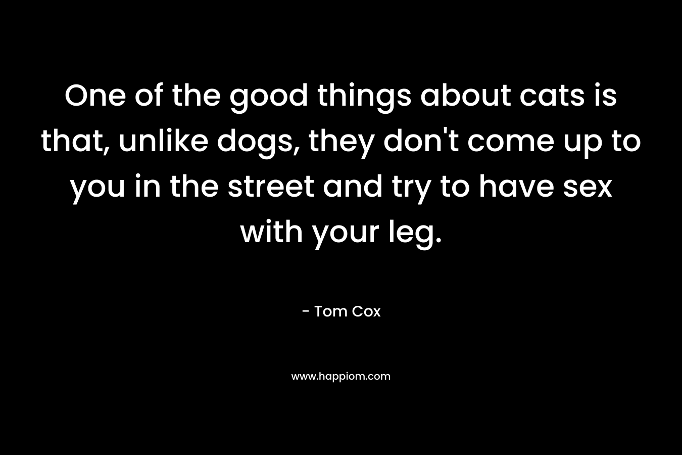 One of the good things about cats is that, unlike dogs, they don’t come up to you in the street and try to have sex with your leg. – Tom  Cox