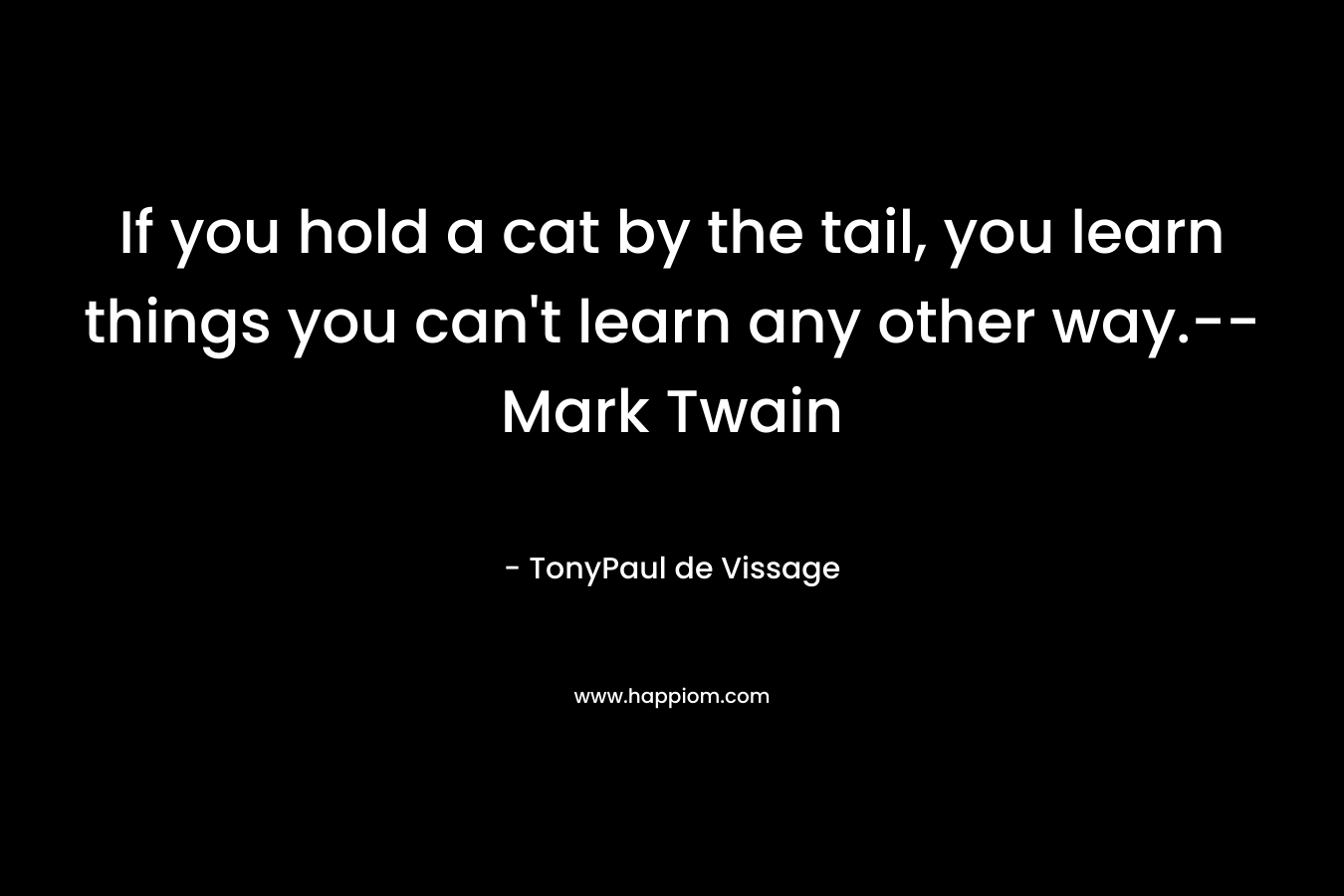 If you hold a cat by the tail, you learn things you can't learn any other way.--Mark Twain