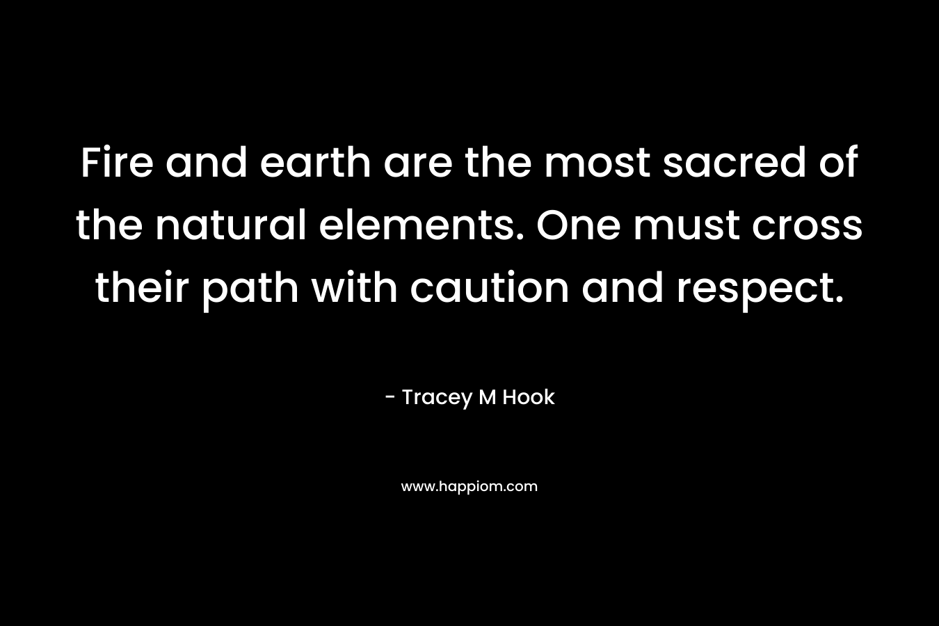 Fire and earth are the most sacred of the natural elements. One must cross their path with caution and respect. – Tracey M Hook