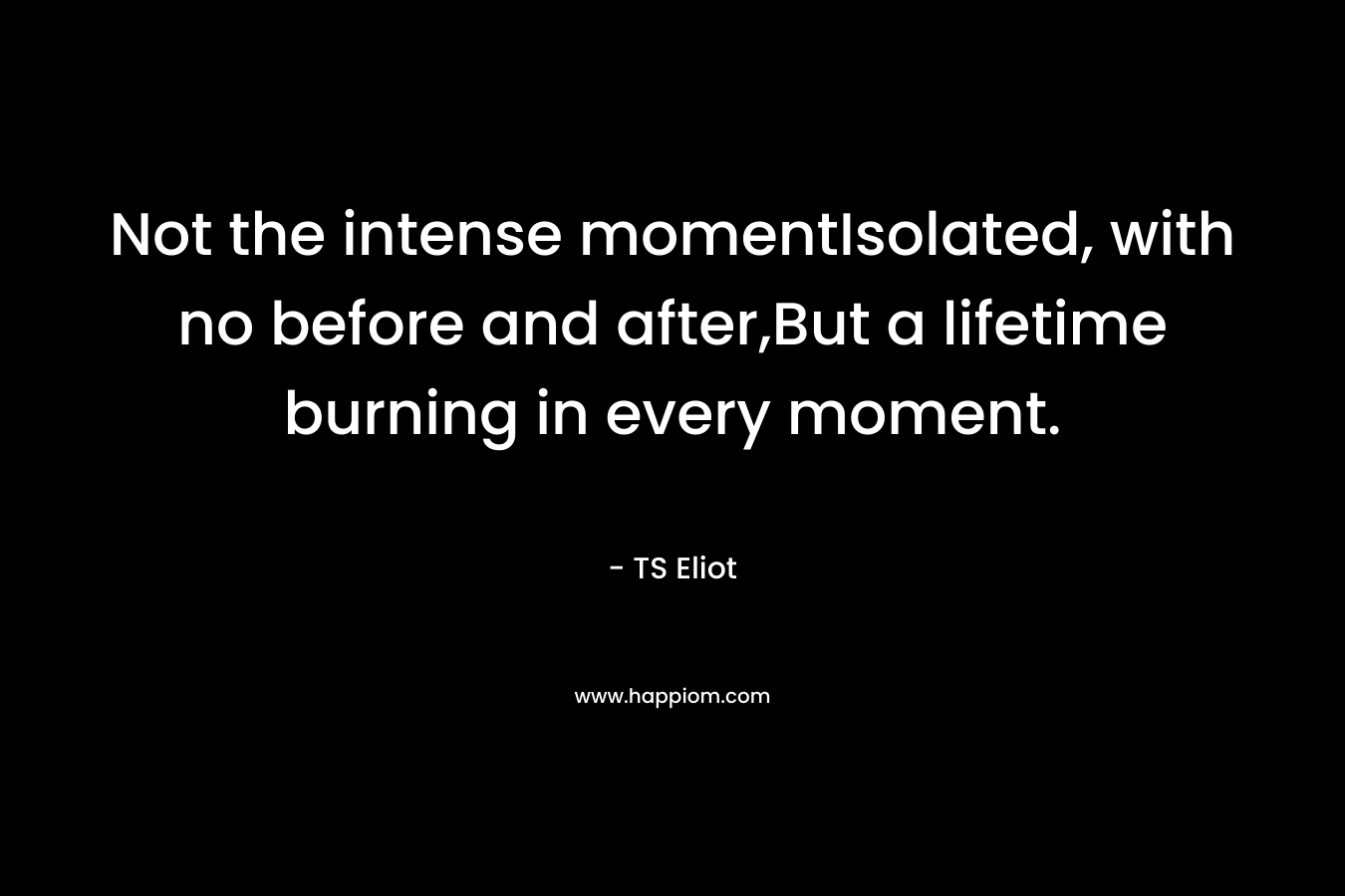Not the intense momentIsolated, with no before and after,But a lifetime burning in every moment. – TS Eliot