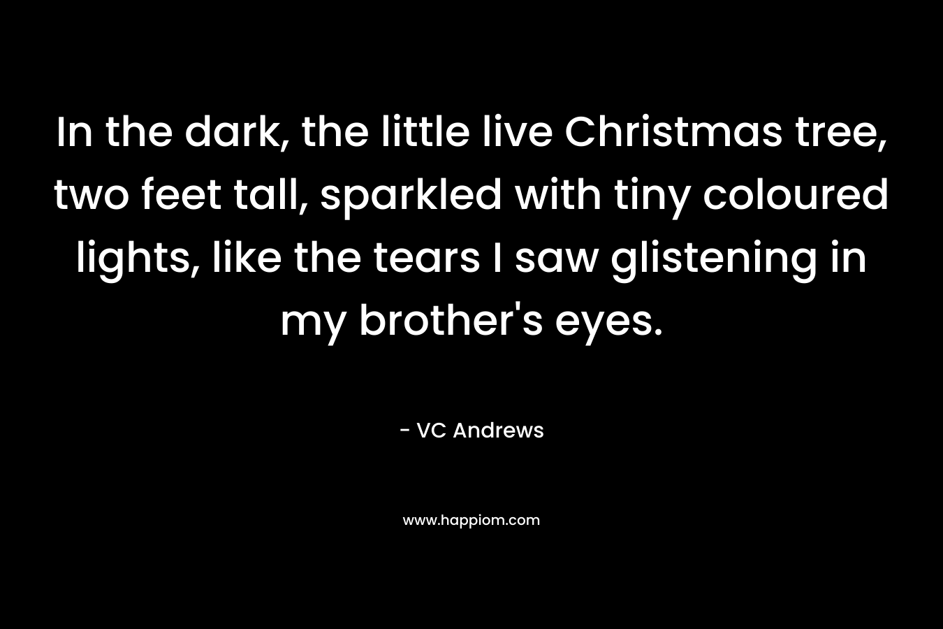 In the dark, the little live Christmas tree, two feet tall, sparkled with tiny coloured lights, like the tears I saw glistening in my brother’s eyes. – VC Andrews