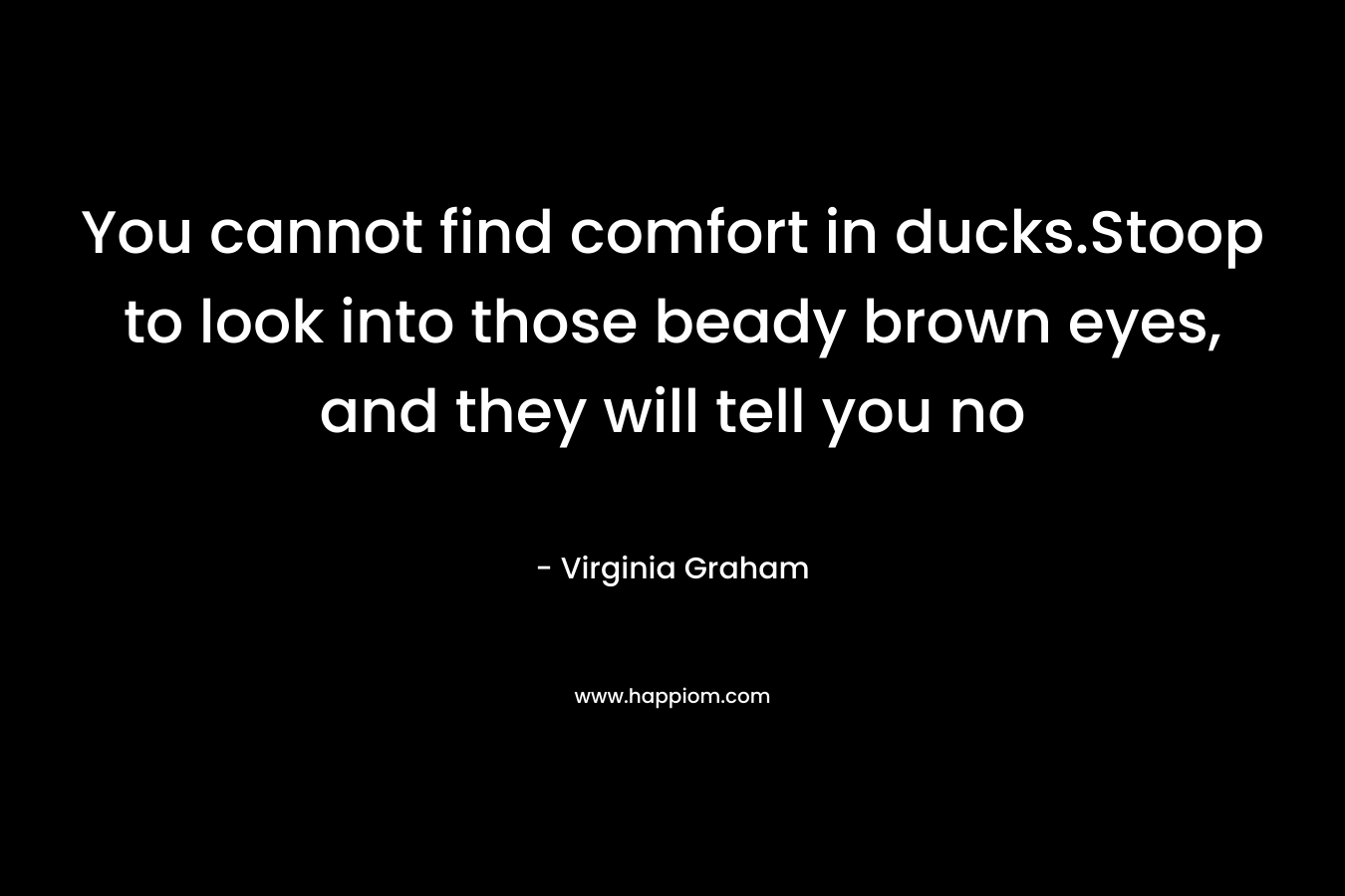 You cannot find comfort in ducks.Stoop to look into those beady brown eyes, and they will tell you no – Virginia Graham