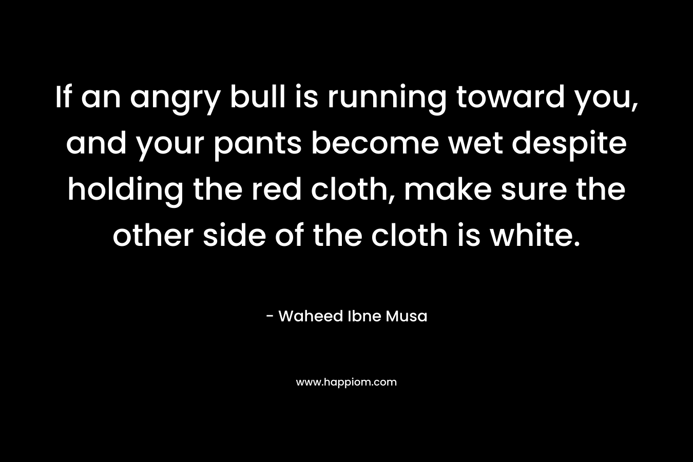 If an angry bull is running toward you, and your pants become wet despite holding the red cloth, make sure the other side of the cloth is white. – Waheed Ibne Musa