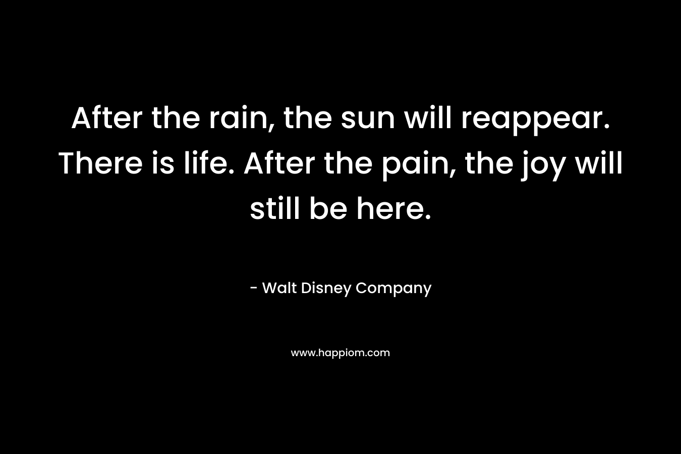 After the rain, the sun will reappear. There is life. After the pain, the joy will still be here. – Walt Disney Company