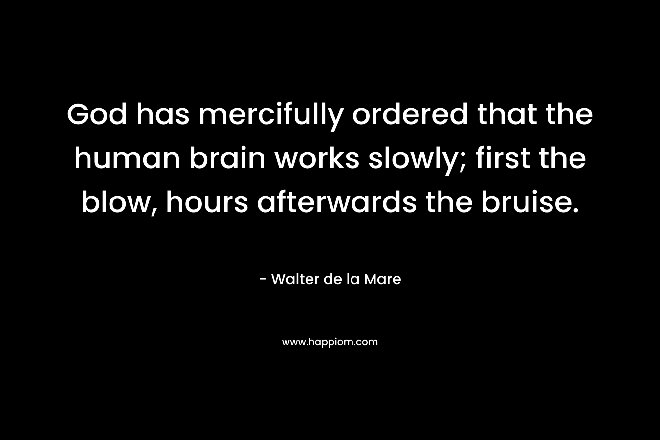 God has mercifully ordered that the human brain works slowly; first the blow, hours afterwards the bruise.