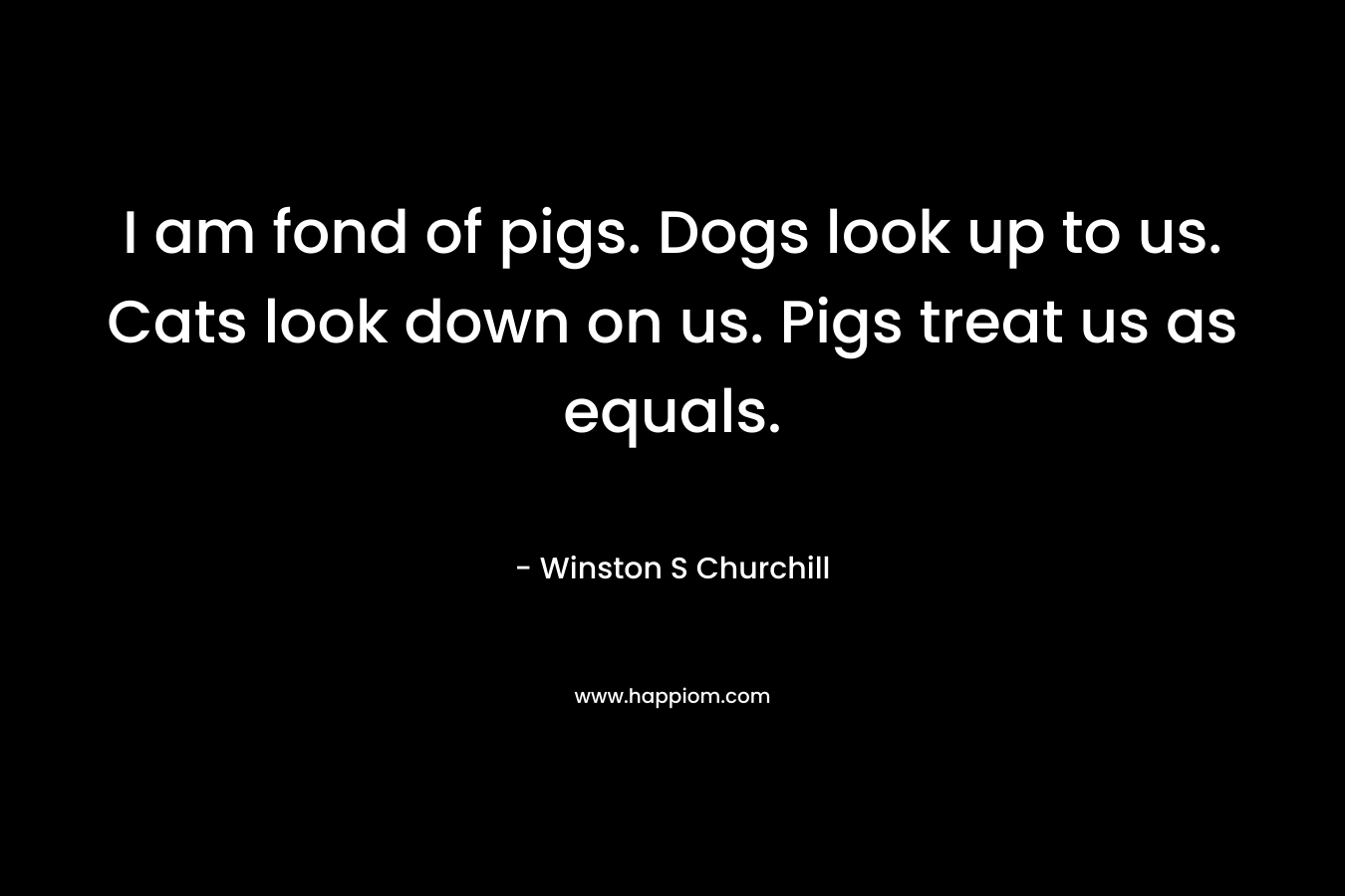 I am fond of pigs. Dogs look up to us. Cats look down on us. Pigs treat us as equals. – Winston S Churchill