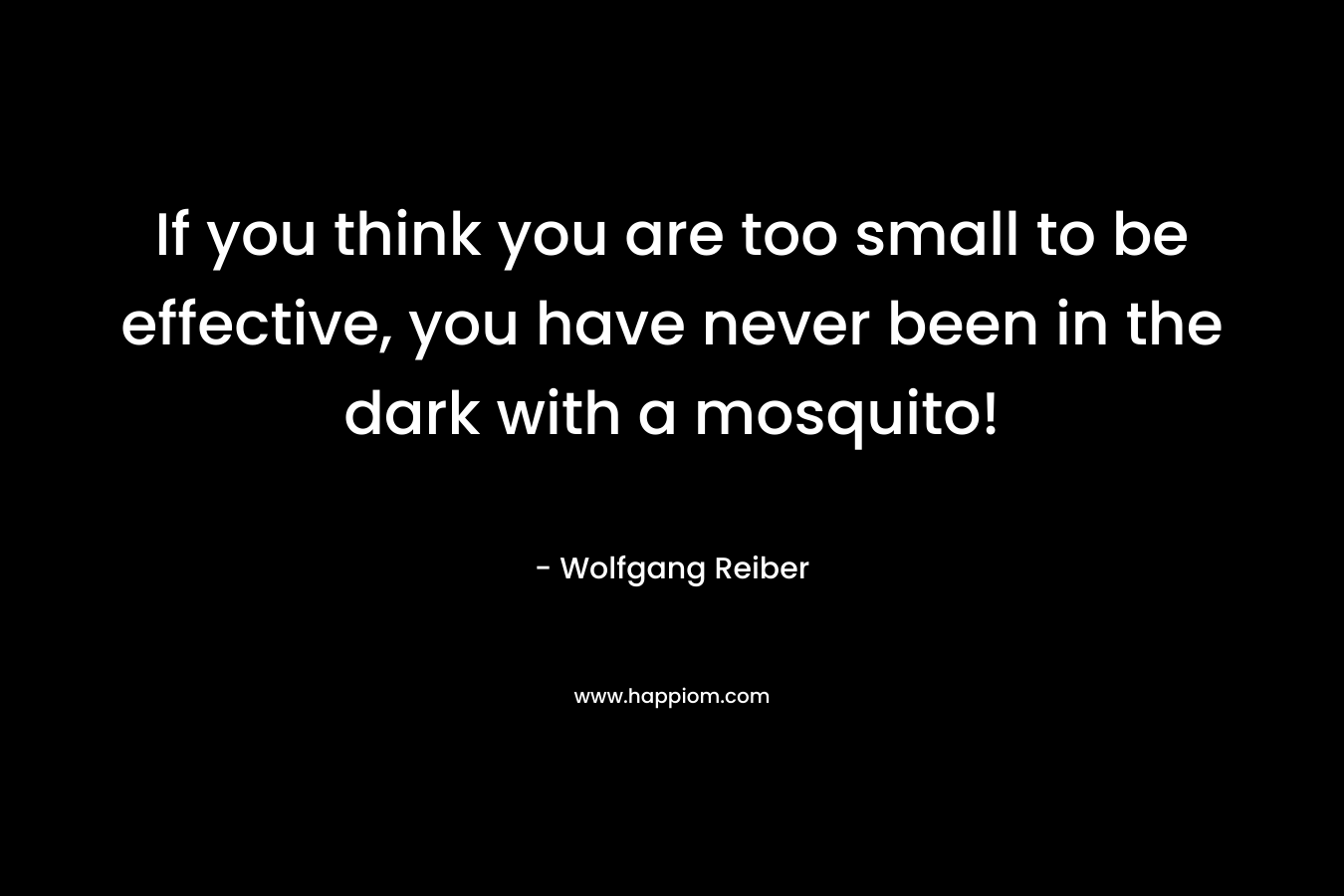 If you think you are too small to be effective, you have never been in the dark with a mosquito! – Wolfgang Reiber