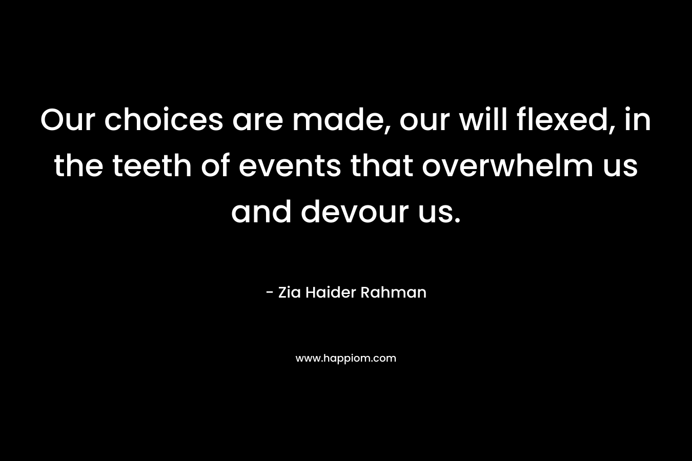Our choices are made, our will flexed, in the teeth of events that overwhelm us and devour us. – Zia Haider Rahman