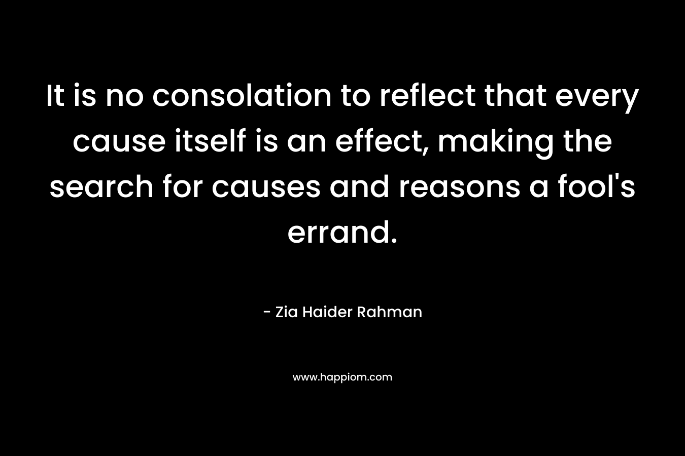 It is no consolation to reflect that every cause itself is an effect, making the search for causes and reasons a fool’s errand. – Zia Haider Rahman