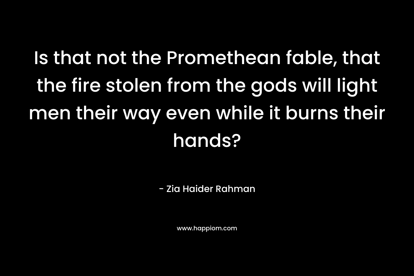 Is that not the Promethean fable, that the fire stolen from the gods will light men their way even while it burns their hands? – Zia Haider Rahman